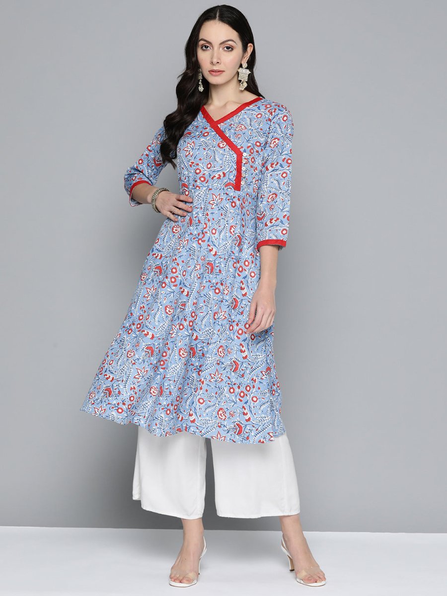 Jompers Women Blue Floral Printed Anarkali Kurta - JOK_1512_Blue_S