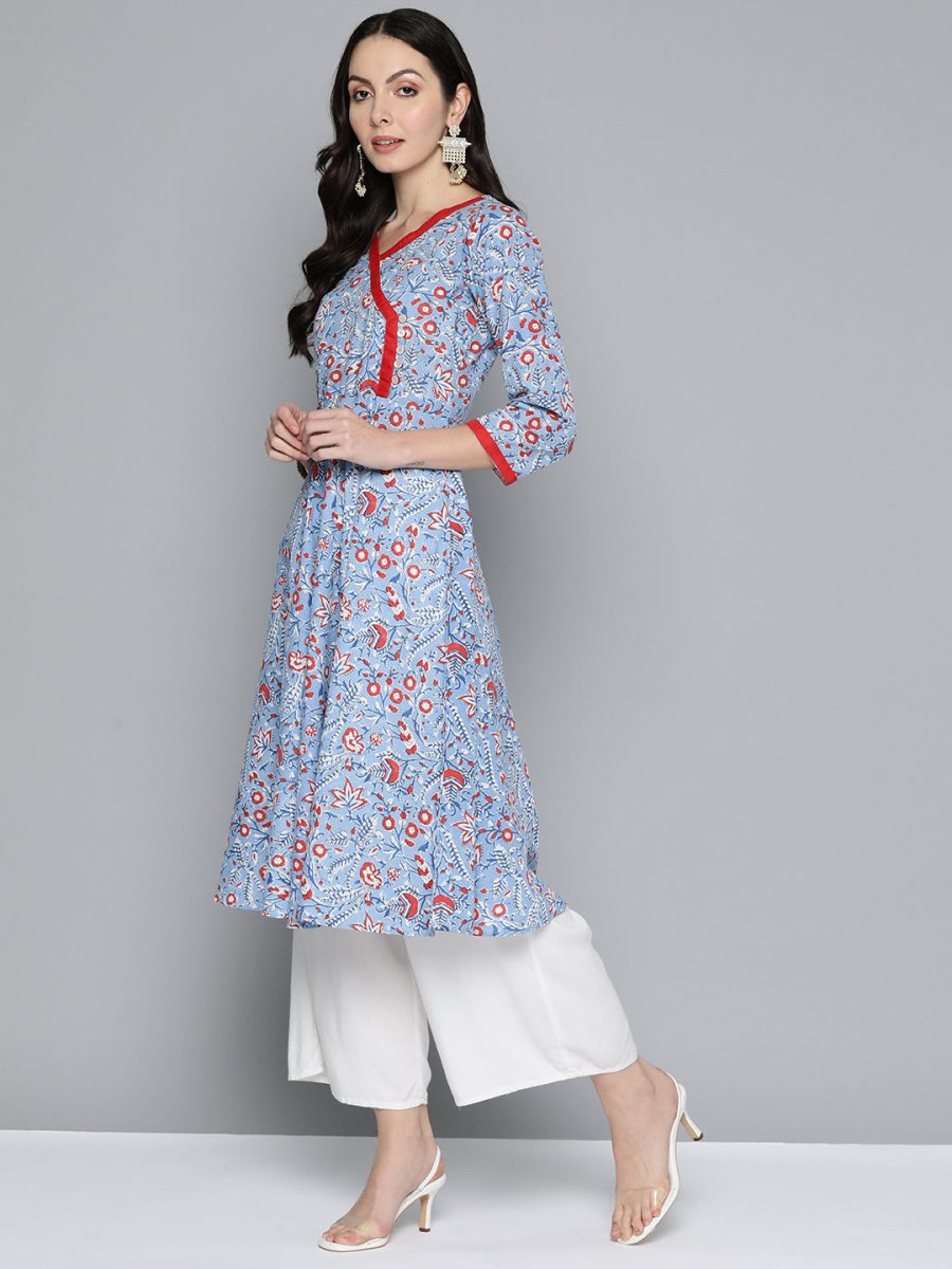 Jompers Women Blue Floral Printed Anarkali Kurta - JOK_1512_Blue_S