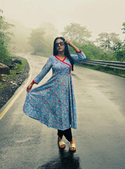Jompers Women Blue Floral Printed Anarkali Kurta - JOK_1512_Blue_S