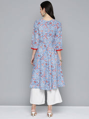 Jompers Women Blue Floral Printed Anarkali Kurta - JOK_1512_Blue_S