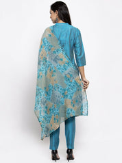 Jompers Women Blue & Green Self-Striped Kurta with Trousers & Printed Dupatta - JOKS_D1B_1310_Blue_S