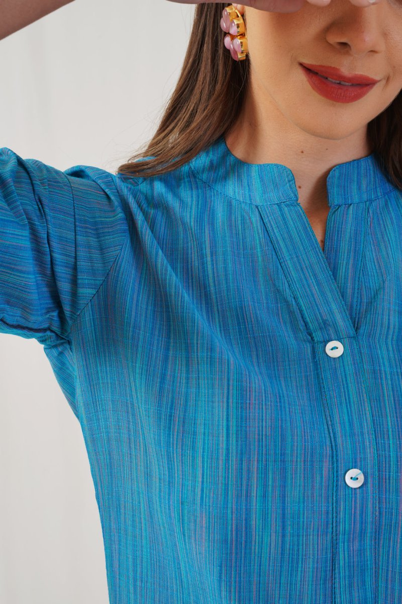 Jompers Women Blue & Green Self-Striped Kurta with Trousers & Printed0Art Silk Dupatta - JOKS_D8NB_1310_Blue_S
