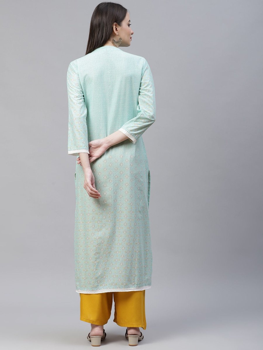 Jompers Women Blue & Off White Pure Cotton Ethnic Motifs Printed Kurta - JOK_1389_Blue_S
