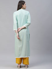 Jompers Women Blue & Off White Pure Cotton Ethnic Motifs Printed Kurta - JOK_1389_Blue_S