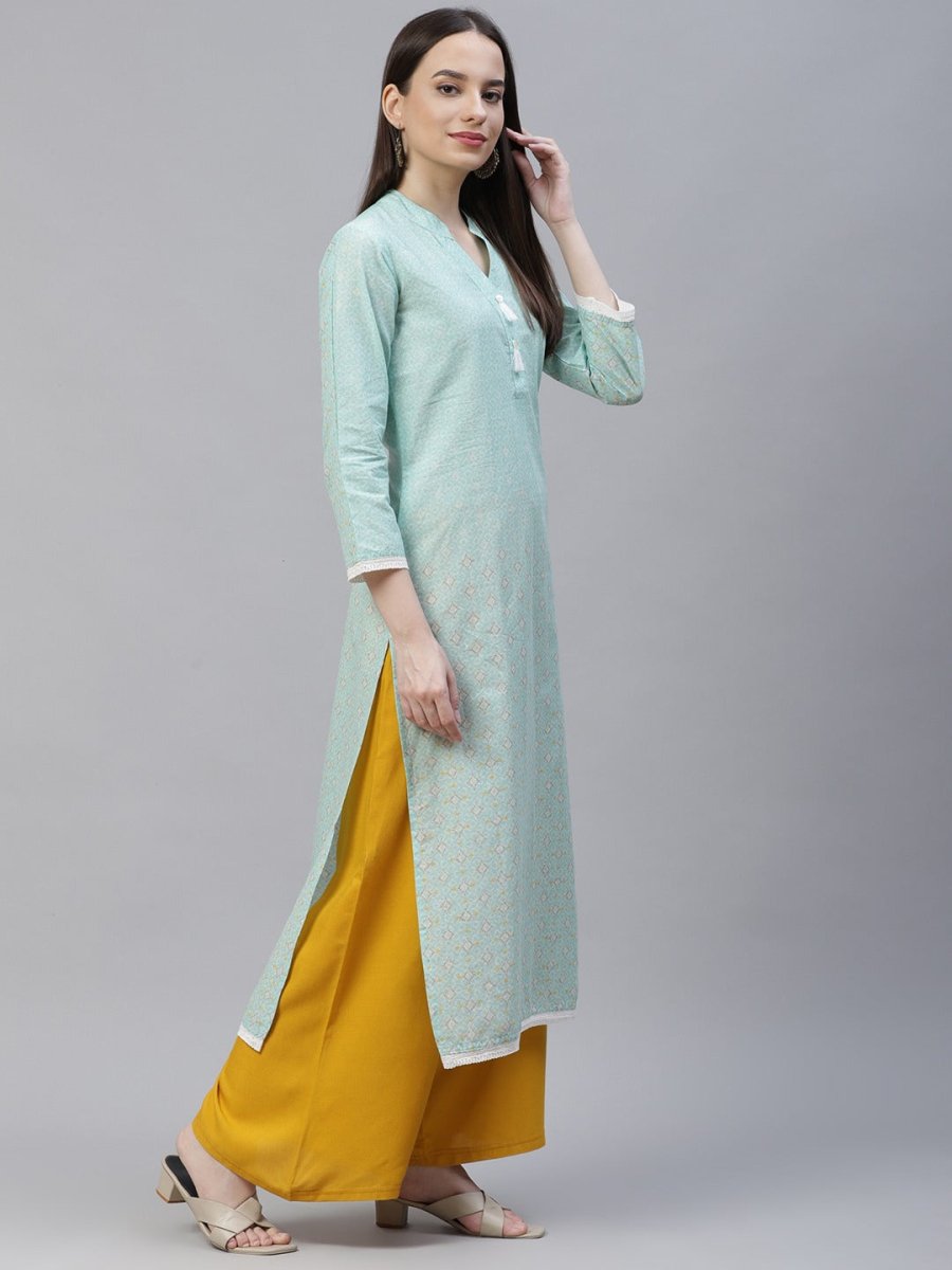 Jompers Women Blue & Off White Pure Cotton Ethnic Motifs Printed Kurta - JOK_1389_Blue_S