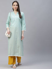 Jompers Women Blue & Off White Pure Cotton Ethnic Motifs Printed Kurta - JOK_1389_Blue_S