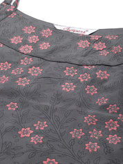 Jompers Women Charcoal Grey & Pink Printed Straight Kurta - JOK_1363_Grey_S