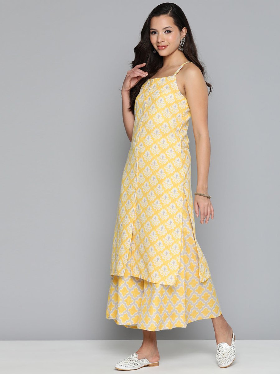 Jompers Women Ethnic Motifs Printed Kurta with Palazzos - JOKPL_1498_Yellow_S