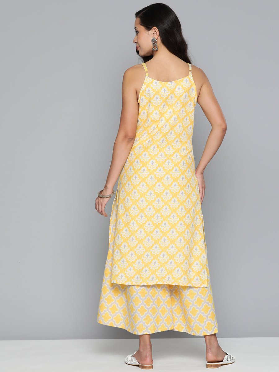 Jompers Women Ethnic Motifs Printed Kurta with Palazzos - JOKPL_1498_Yellow_S