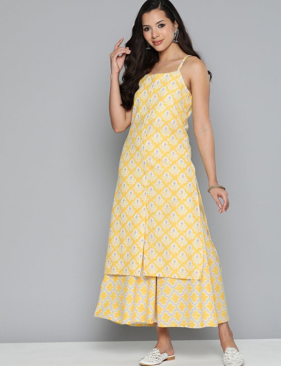 Jompers Women Ethnic Motifs Printed Kurta with Palazzos - JOKPL_1498_Yellow_S