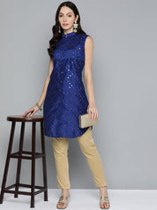 Jompers Women Geometric Embroidered Mirror Work Kurta - JOK_1515_Navy_XS