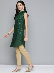 Jompers Women Geometric Embroidered Mirror Work Kurta - JOK_1515_Green_XS