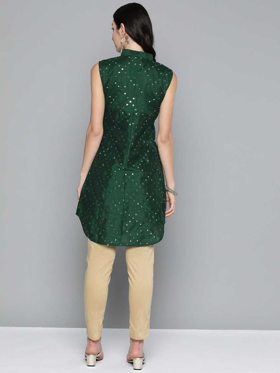 Jompers Women Geometric Embroidered Mirror Work Kurta - JOK_1515_Green_XS