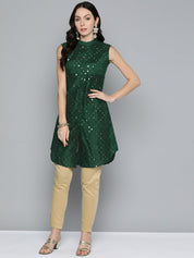 Jompers Women Geometric Embroidered Mirror Work Kurta - JOK_1515_Green_XS