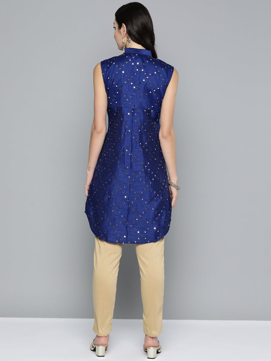 Jompers Women Geometric Embroidered Mirror Work Kurta - JOK_1515_Navy_XS