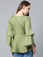 Jompers Women Green & Black Printed A-Line Top - JOT_7007_Green_XS