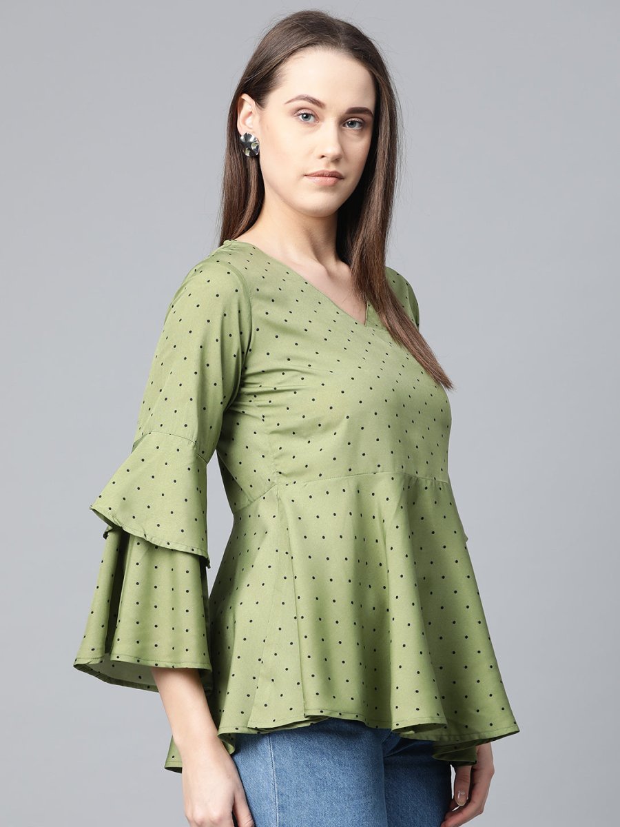 Jompers Women Green & Black Printed A-Line Top - JOT_7007_Green_XS