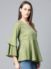 Jompers Women Green & Black Printed A-Line Top - JOT_7007_Green_XS
