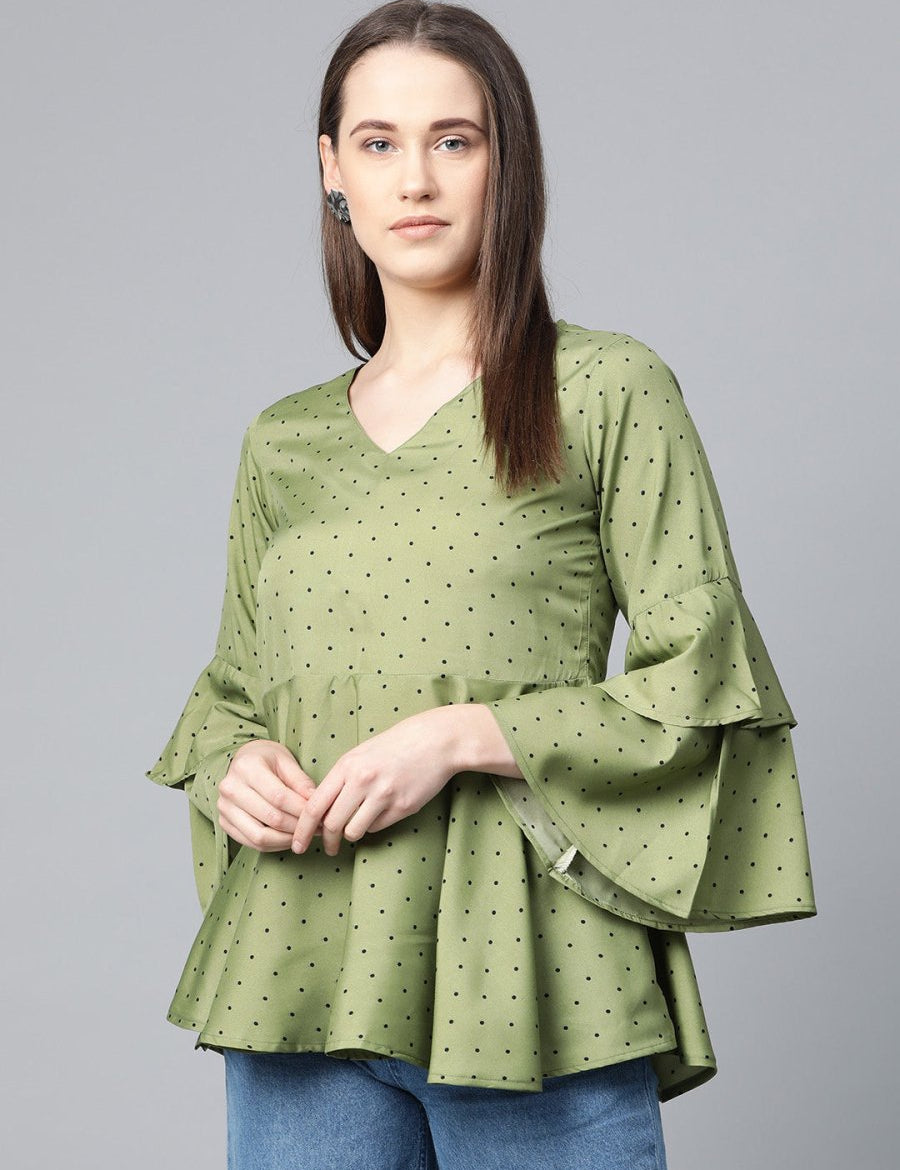 Jompers Women Green & Black Printed A-Line Top - JOT_7007_Green_XS