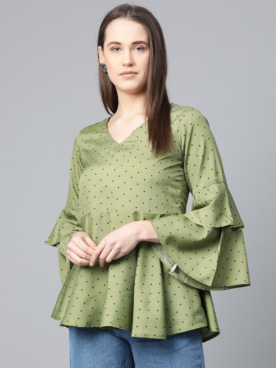 Jompers Women Green & Black Printed A-Line Top - JOT_7007_Green_XS
