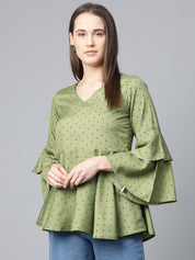 Jompers Women Green & Black Printed A-Line Top - JOT_7007_Green_XS