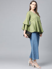 Jompers Women Green & Black Printed A-Line Top - JOT_7007_Green_XS