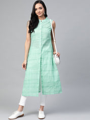 Jompers Women Green Pure Cotton Woven Design Straight Kurta - JOK_1366_Green_S