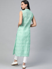 Jompers Women Green Pure Cotton Woven Design Straight Kurta - JOK_1366_Green_S