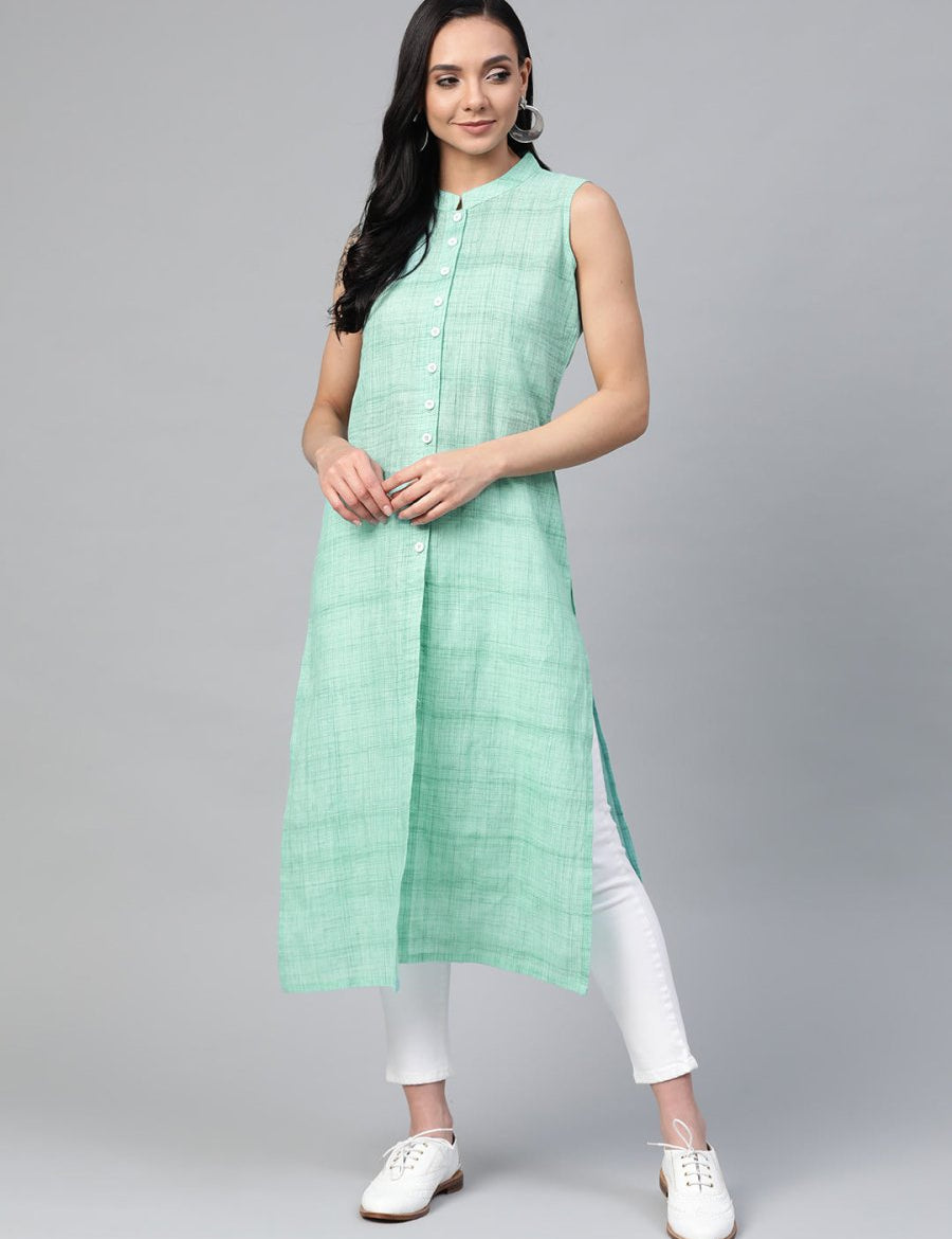 Jompers Women Green Pure Cotton Woven Design Straight Kurta - JOK_1366_Green_S