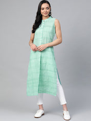 Jompers Women Green Pure Cotton Woven Design Straight Kurta - JOK_1366_Green_S