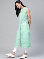 Jompers Women Green Pure Cotton Woven Design Straight Kurta - JOK_1366_Green_S