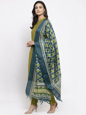 Jompers Women Green Self-Striped Kurta with Trousers & Art Silk Dupatta - JOKS_D4G_1310_Green_S