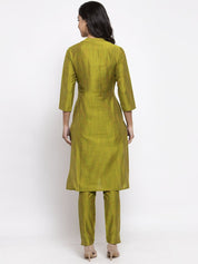 Jompers Women Green Self-Striped Kurta with Trousers - JOKS_1310_Green_S