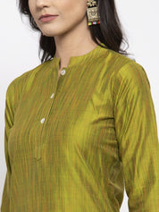 Jompers Women Green Self-Striped Kurta with Trousers - JOKS_1310_Green_S