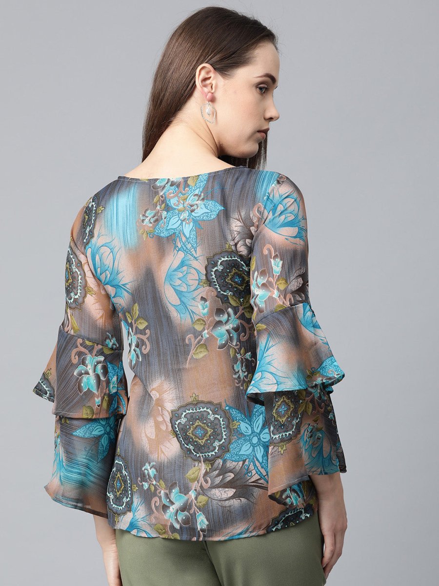 Jompers Women Grey & Blue Printed Top - JOT_7008_Blue_XS