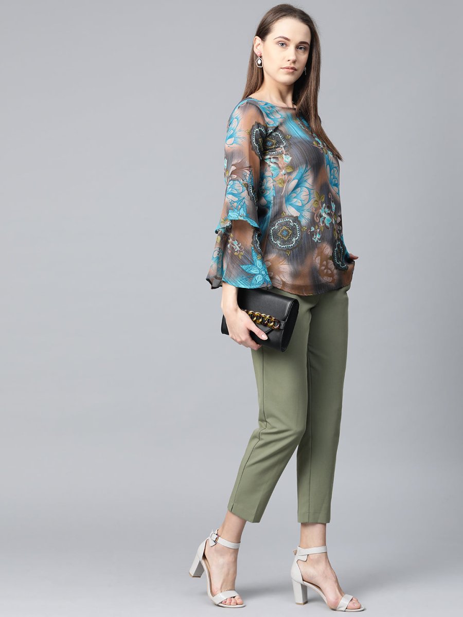 Jompers Women Grey & Blue Printed Top - JOT_7008_Blue_XS