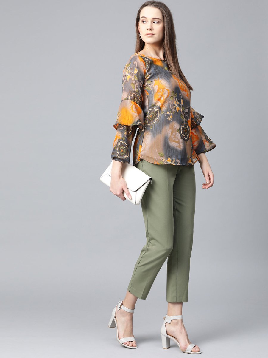 Jompers Women Grey & Mustard Printed Top - JOT_7008_Yellow_XS