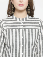 Jompers Women Grey & Off-White Striped Cotton Straight Kurta - JOK_1204_Grey_S