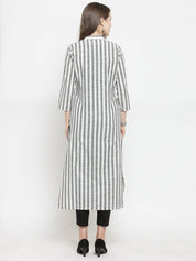 Jompers Women Grey & Off-White Striped Cotton Straight Kurta - JOK_1204_Grey_S