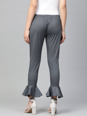 Jompers Women Grey Smart Fit Solid Bottom Flared Trousers - JOP_2128_Grey_S