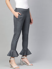 Jompers Women Grey Smart Fit Solid Bottom Flared Trousers - JOP_2128_Grey_S