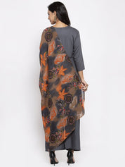 Jompers Women Grey Solid Kurta with Palazzos & Gorgette Orange Printed Dupatta - JOKPL_D2O_1312_Grey_S