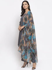 Jompers Women Grey Solid Kurta with Palazzos & Gorgette Printed Dupatta - JOKPL_D2B_1312_Grey_S