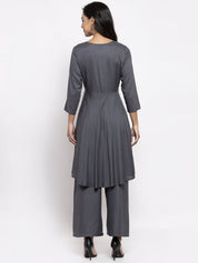 Jompers Women Grey Solid Kurta with Palazzos & Gorgette Printed Dupatta - JOKPL_D2B_1312_Grey_S