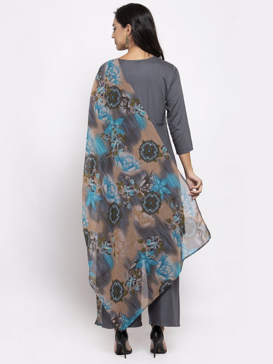 Jompers Women Grey Solid Kurta with Palazzos & Gorgette Printed Dupatta - JOKPL_D2B_1312_Grey_S
