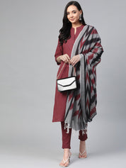 Jompers Women Maroon & Grey Solid Kurta with Trousers & Dupatta - JOKS_D17Gry_1362_Maroon_S
