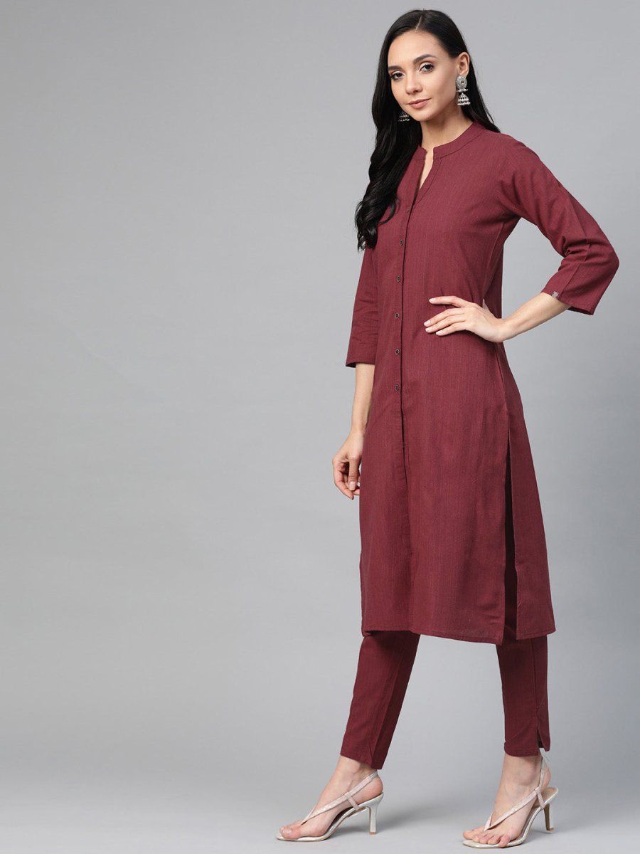 Jompers Women Maroon & Grey Solid Kurta with Trousers & Dupatta - JOKS_D17Gry_1362_Maroon_S