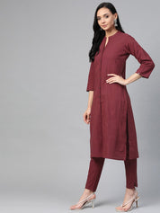 Jompers Women Maroon & Grey Solid Kurta with Trousers & Dupatta - JOKS_D17Gry_1362_Maroon_S