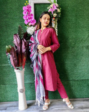 Jompers Women Maroon & Grey Solid Kurta with Trousers & Dupatta - JOKS_D17Gry_1362_Maroon_S