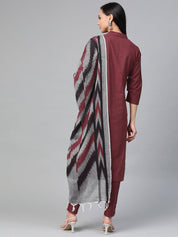 Jompers Women Maroon & Grey Solid Kurta with Trousers & Dupatta - JOKS_D17Gry_1362_Maroon_S